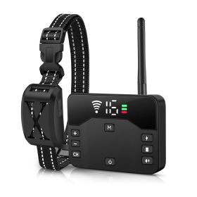 Wireless Electric Dog Fence Waterproof Pet Shock Boundary Containment System Electric Training Collar for Small Medium Large Dogs (Color: BLACK, Type: Fence with 1 collar)